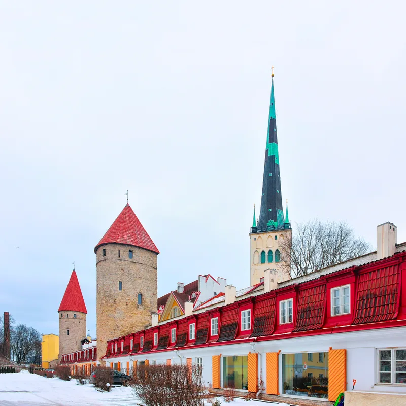 St Olaf Church Defensive Walls Old Town Tallinn Estonia Winter