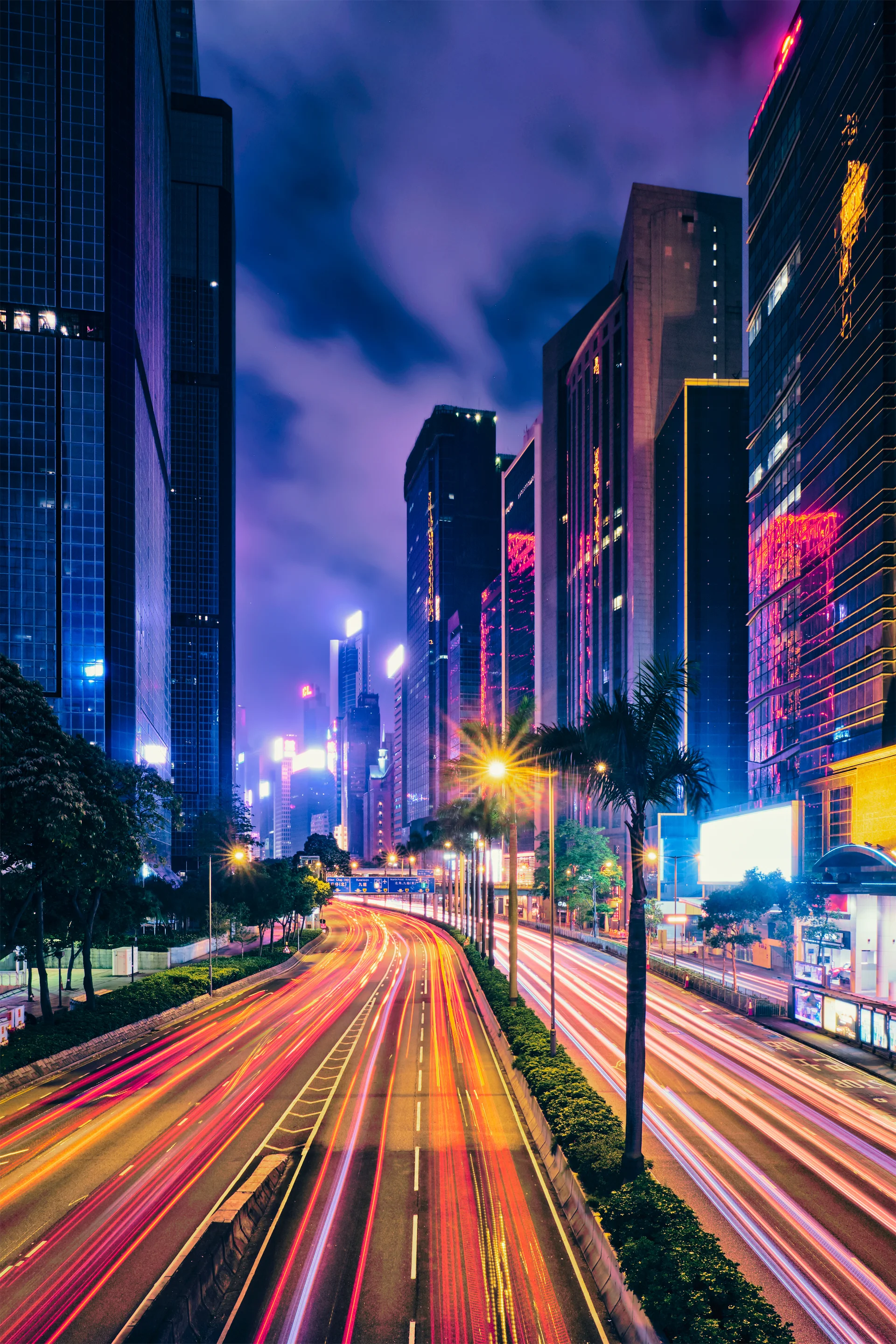 Street Traffic Hong Kong Night. Dark wallpaper. 2867×4300px. Free download for personal use.