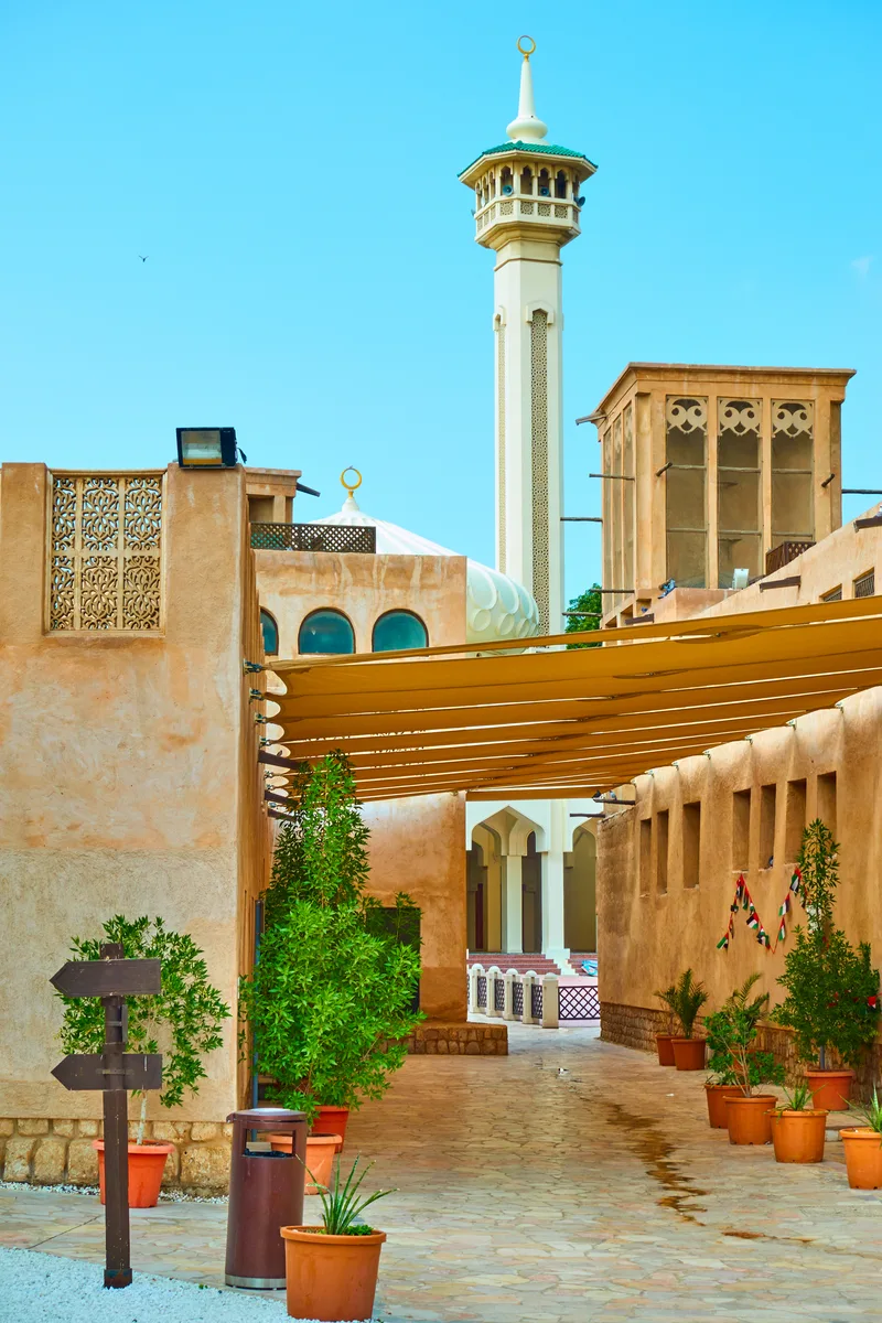 Street With Mosque Al Fahidi Historical Neighbourhood Old Dubai United Arab Emirates Uae