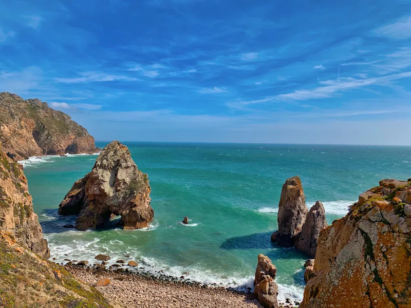 Stunning Seascape View With Immense Rock Formations Coastline