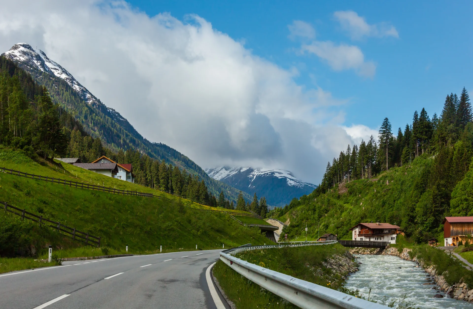 Summer Alps Mountain Landscape With Alpine River Road Silvretta Alps Austria. Nature wallpaper. 5482×3584px. Free download…