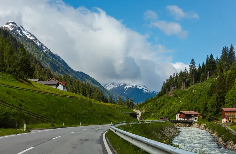 Summer Alps Mountain Landscape With Alpine River Road Silvretta Alps Austria