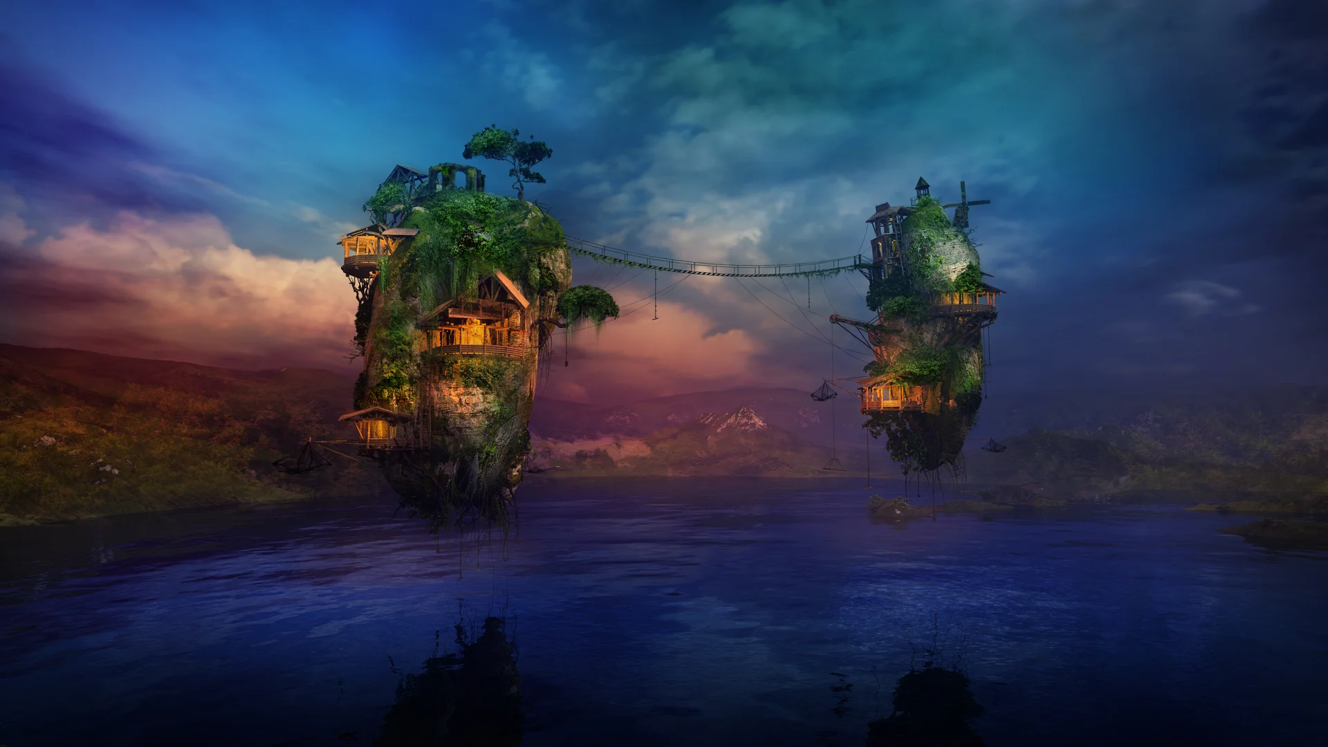 Sunlit Dwellings Magical Flying Islands Lake D Render. Uncategorized wallpaper. 3840×2160px. Free download for personal use.