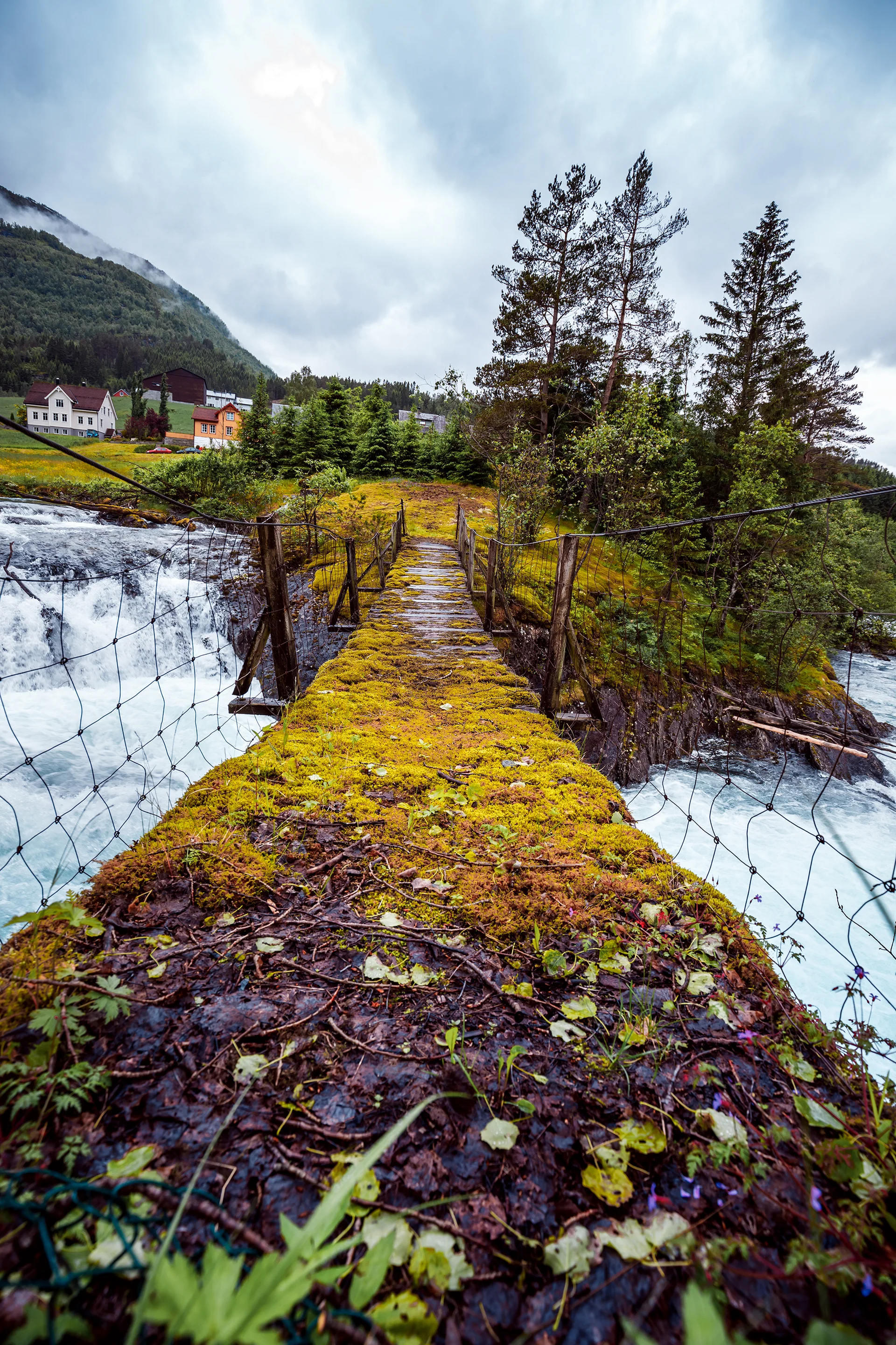 Suspension Bridge Mountain River Beautiful Nature Norway Natural Landscape. Nature wallpaper. 2000×3000px. Free download f…