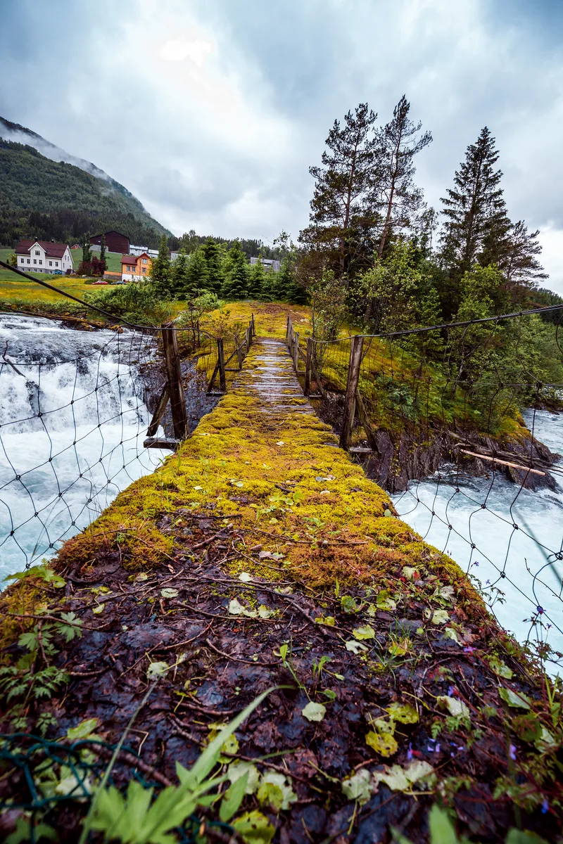 Suspension Bridge Mountain River Beautiful Nature Norway Natural Landscape