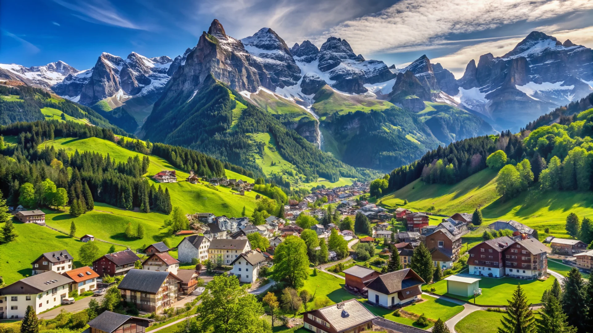 Switzerland Engelberg Alps Panorama View. Aerial wallpaper. 6142×3456px. Free download for personal use.