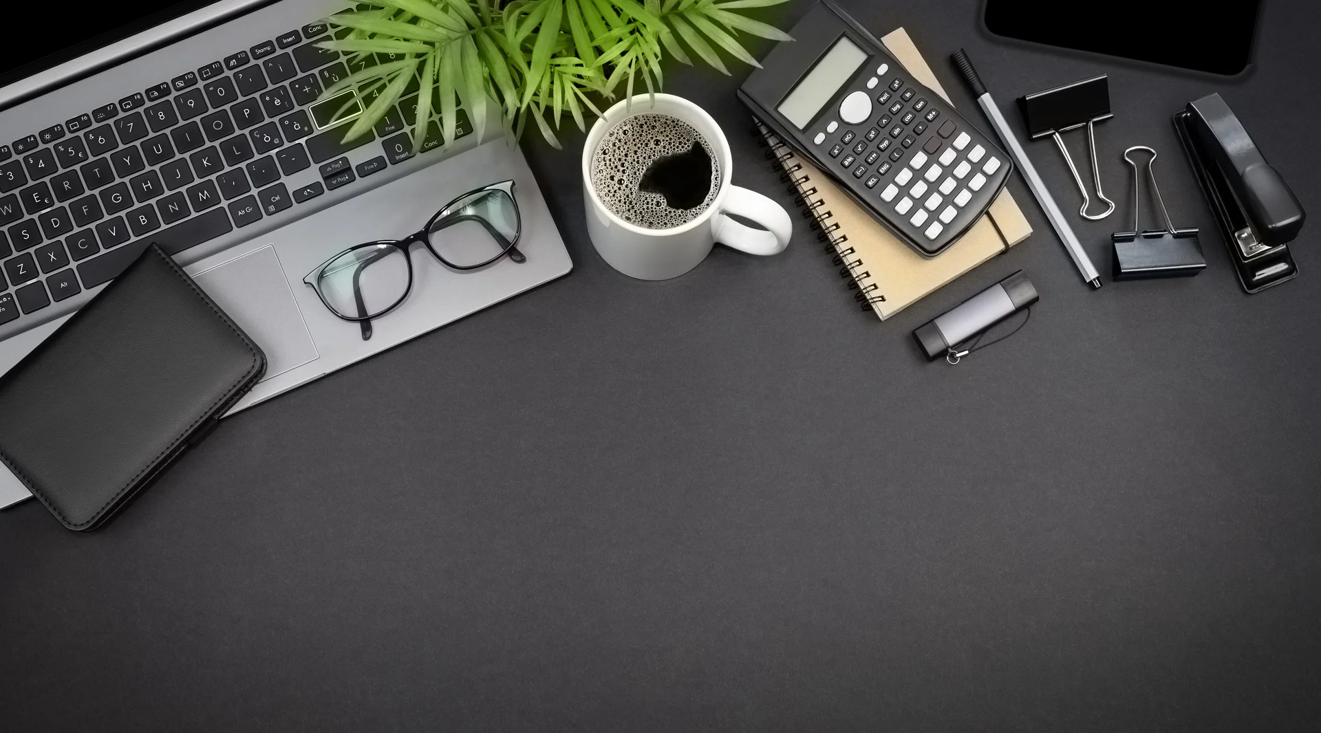Top View Laptop Glasses Stationery Freelance Workspace Concept With Copy Space. Space wallpaper. 5000×2777px. Free downloa…
