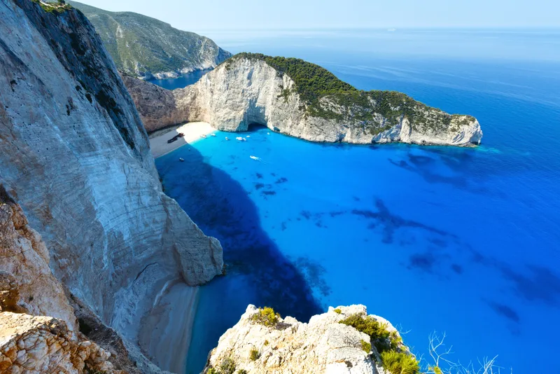 Top View Navagio Bay Summer Coastline View Greece Zakynthos Ionian Sea