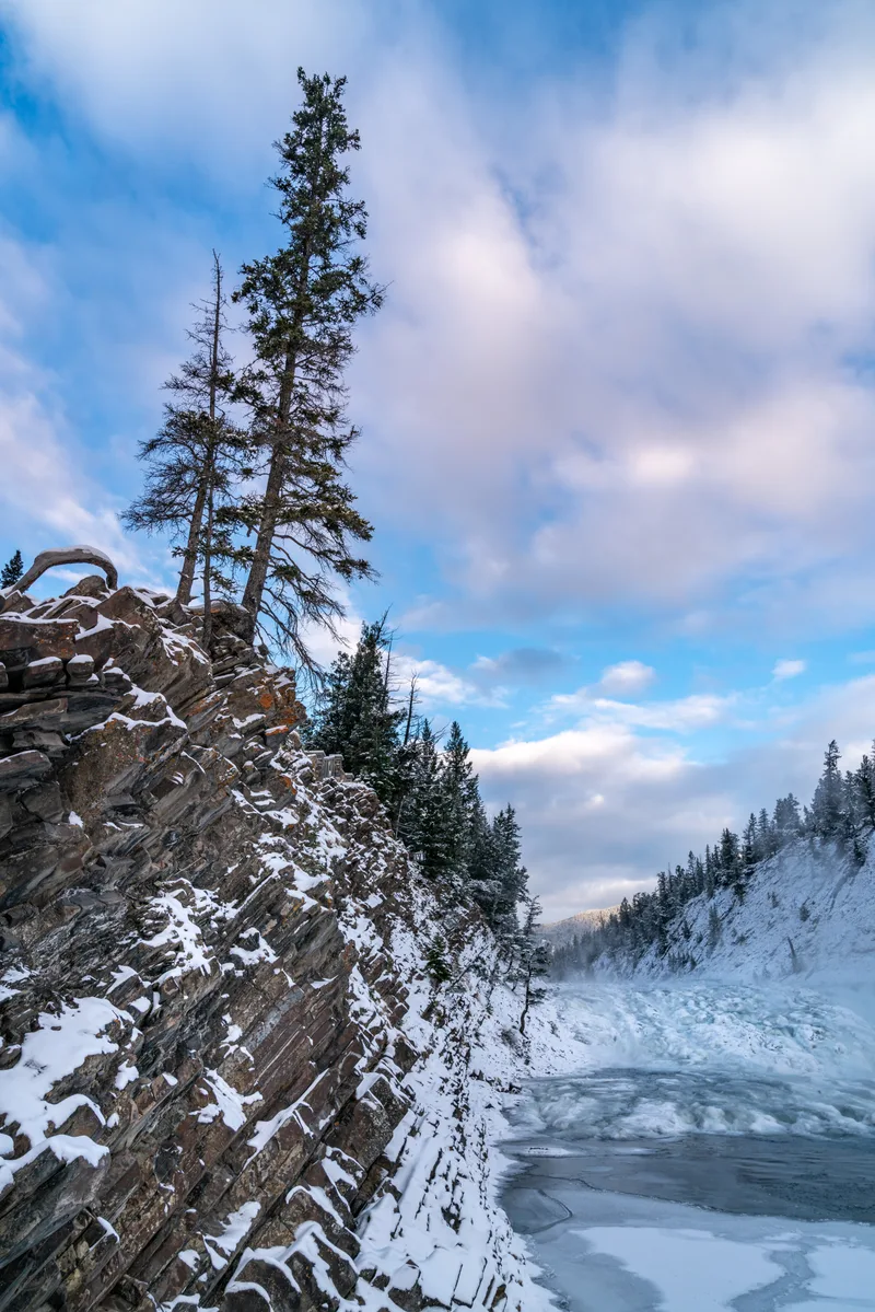 Vertical Shot Snowy Field Clear Sky