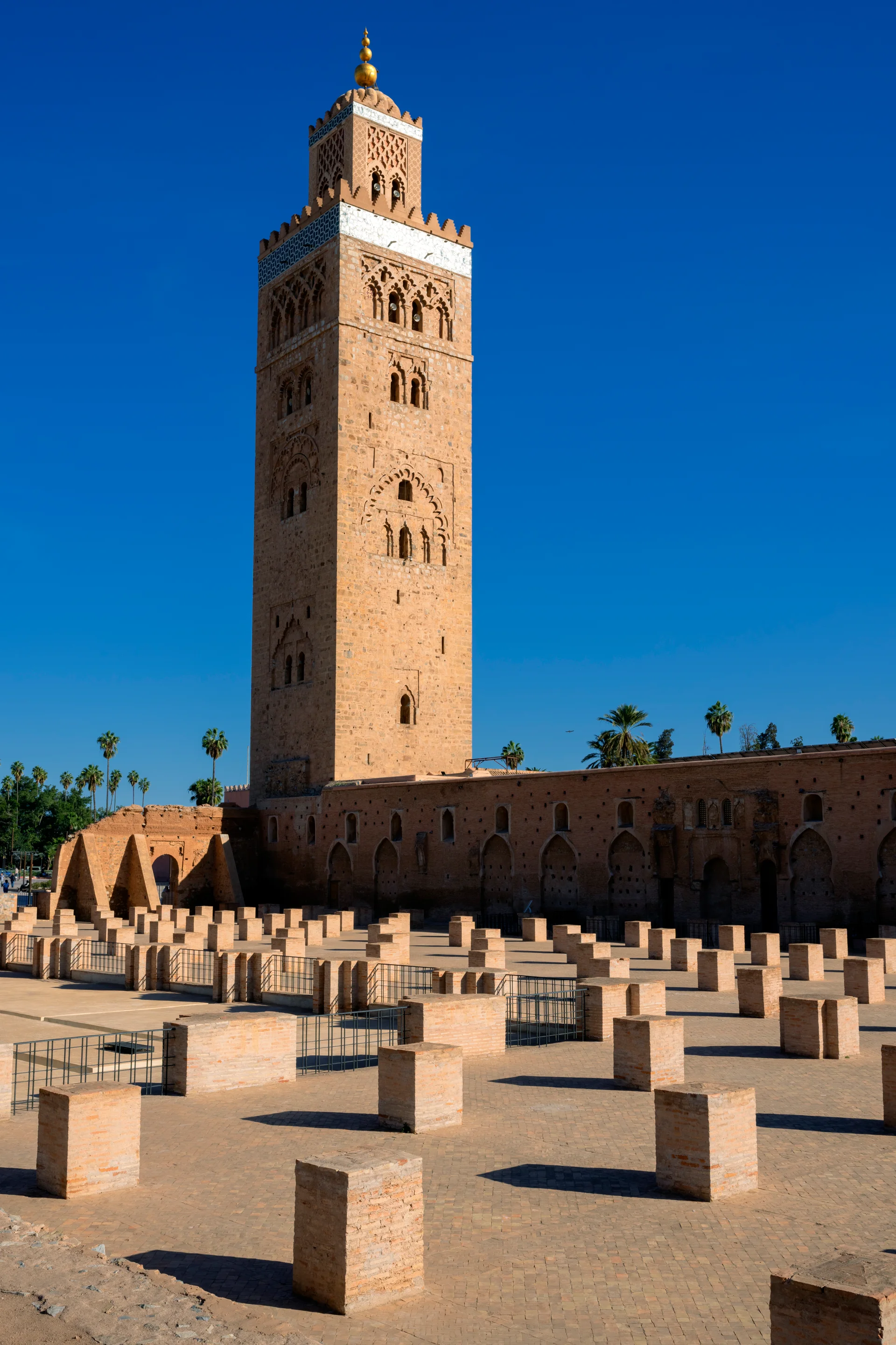 Vertical View Famous Koutoubia Mosque Marrakech. Aerial wallpaper. 5760×8640px. Free download for personal use.
