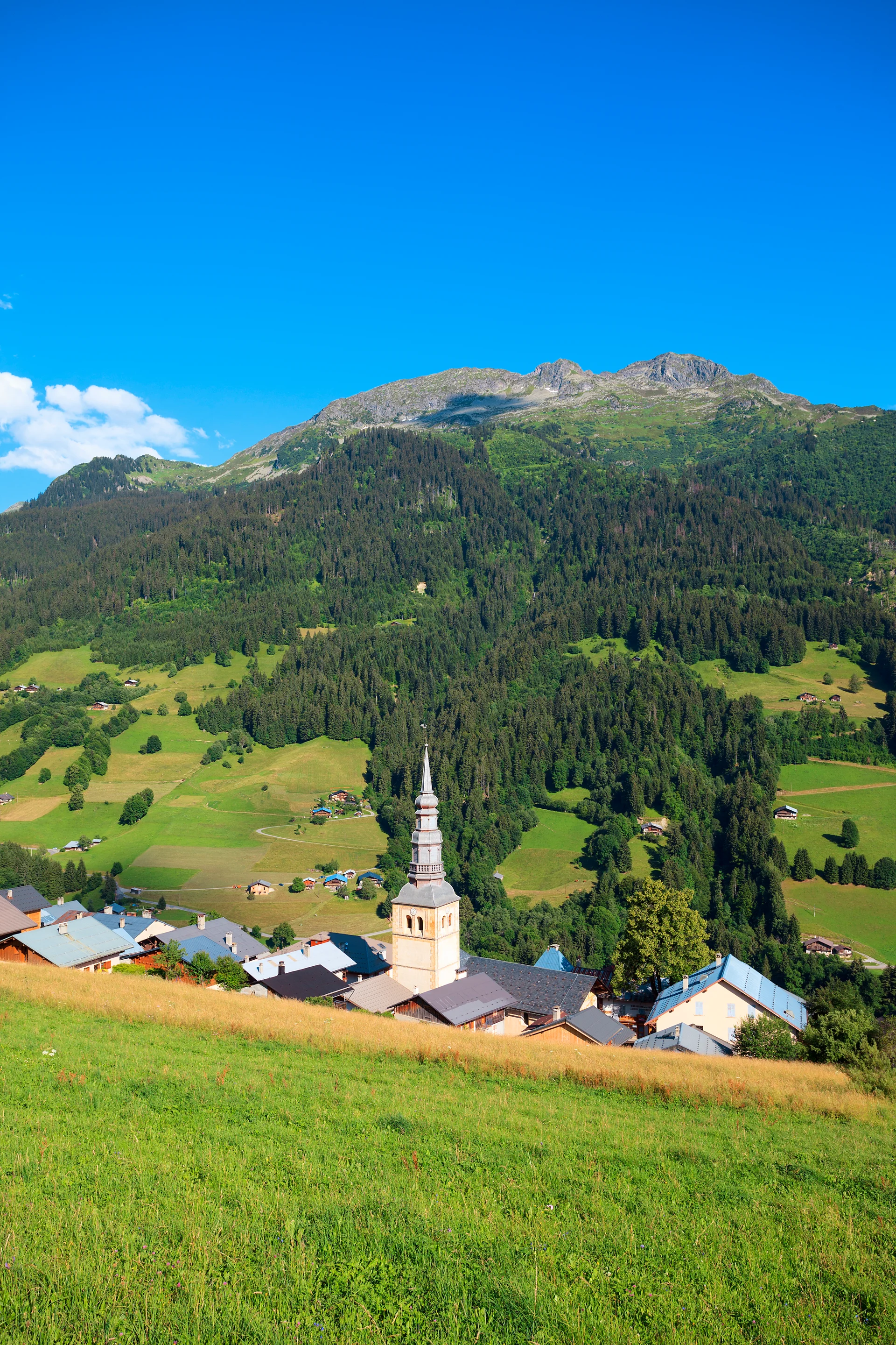 Vertical View French Village Alps. Aerial wallpaper. 3744×5616px. Free download for personal use.