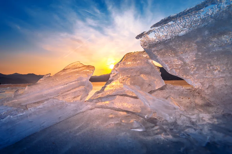 Very Large Beautiful Chunk Ice Sunrise Winter