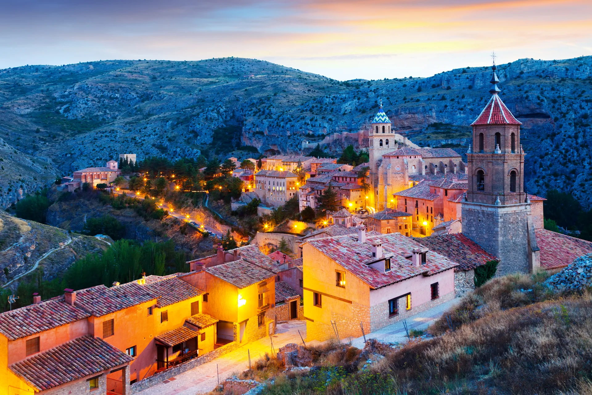 View Albarracin Evening. Aerial wallpaper. 5441×3627px. Free download for personal use.