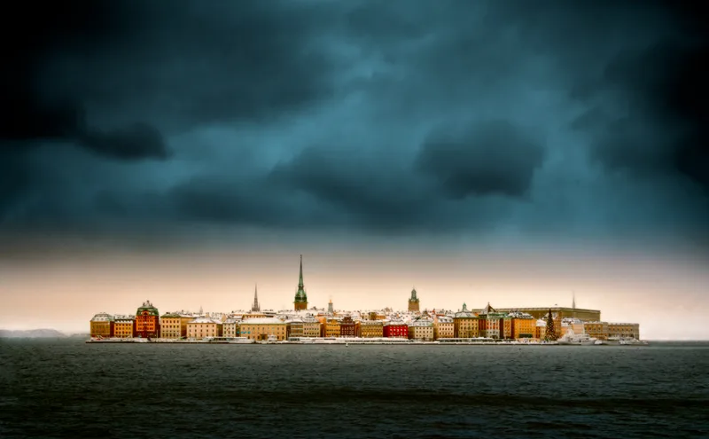 View City Waterfront Against Dramatic Sky