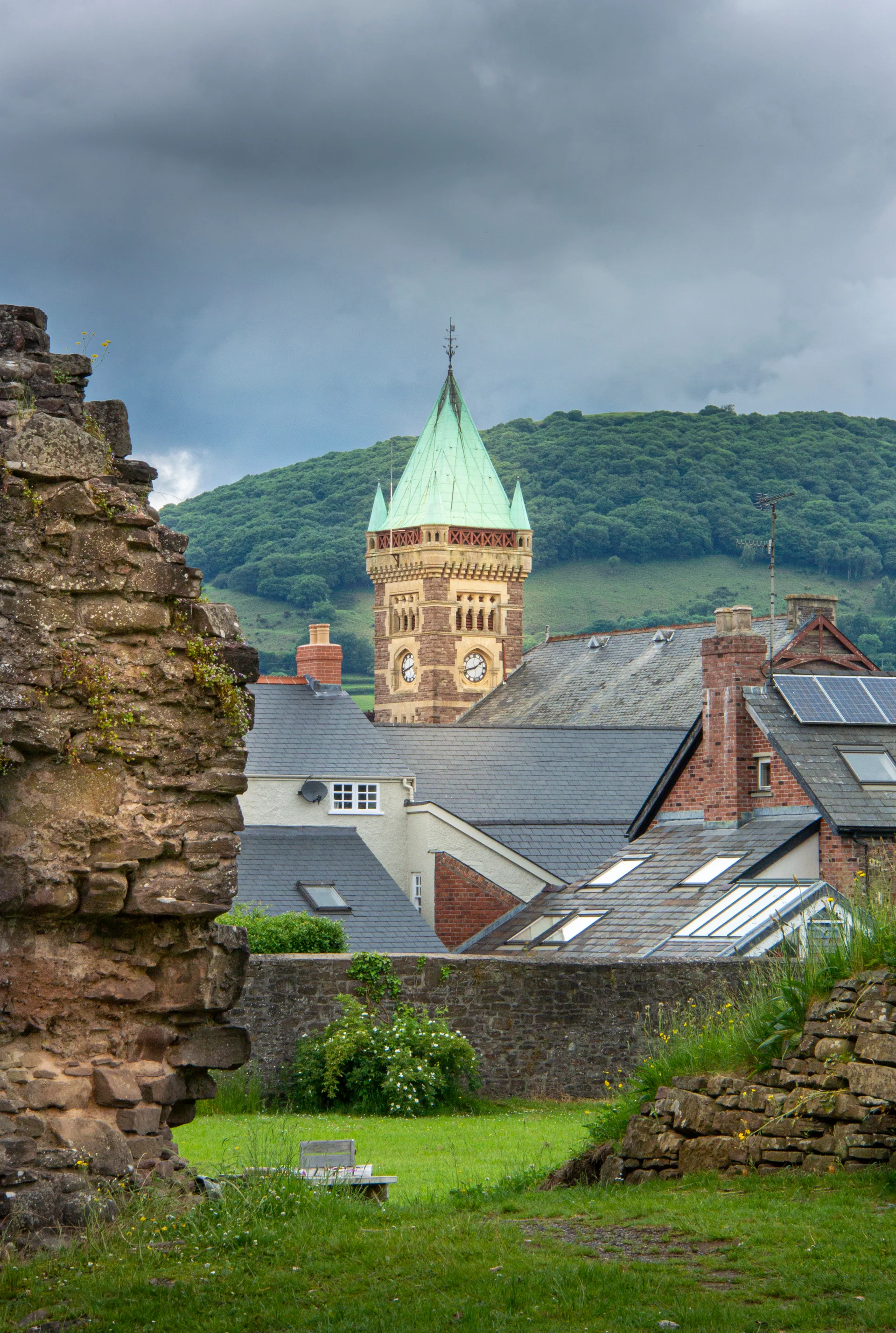 View Market Hall Clock Tower Town Abergavenny Wales Uk. Aerial wallpaper. 3031×4509px. Free download for personal use.