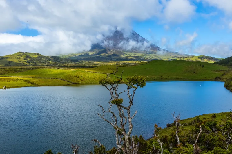 View Mount Pico From Lagoa Capitao Lake Pico Island Azores Portugal