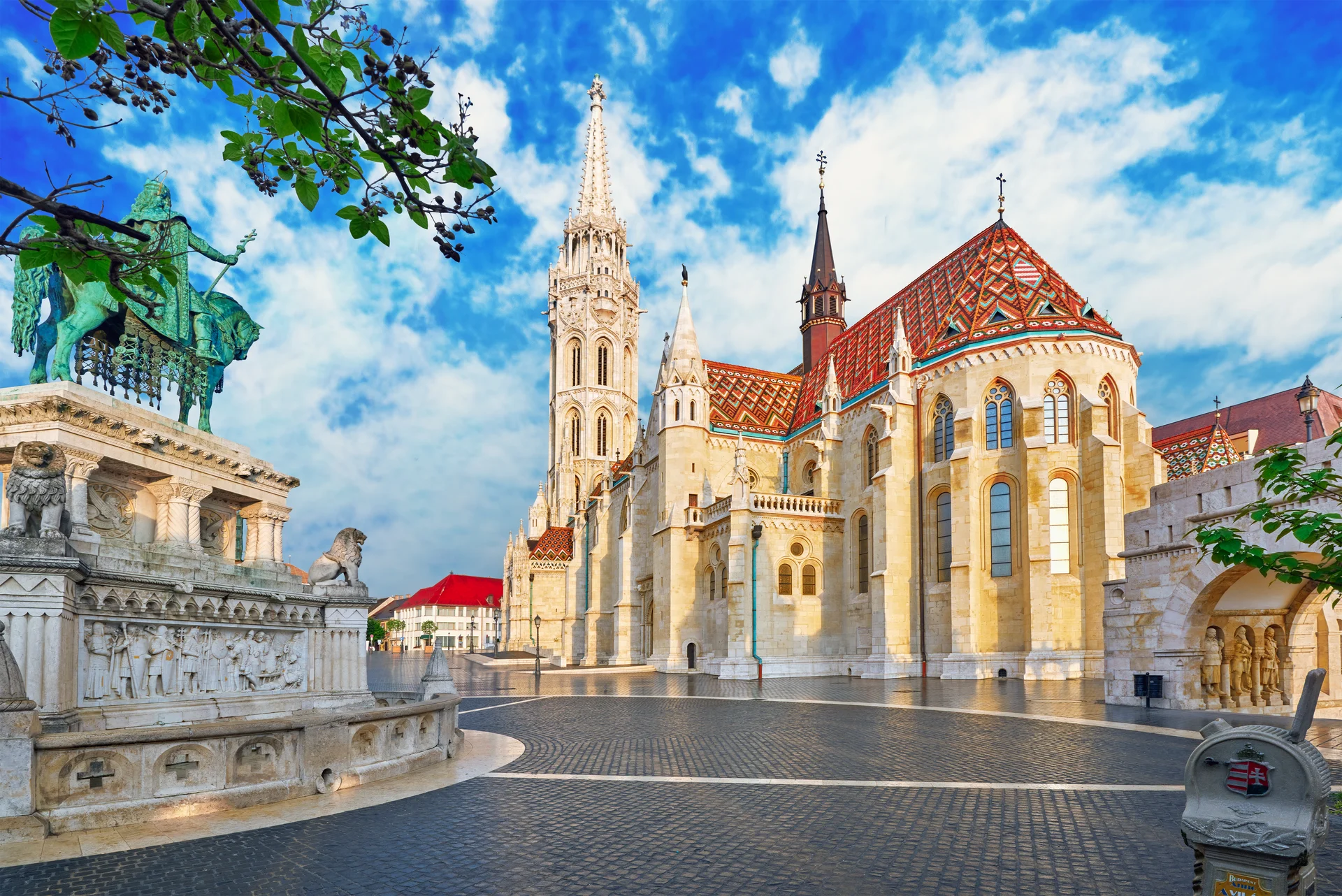 View Old Fisherman Bastion Budapest Statue Saint Istvan. Aerial wallpaper. 5500×3671px. Free download for personal use.