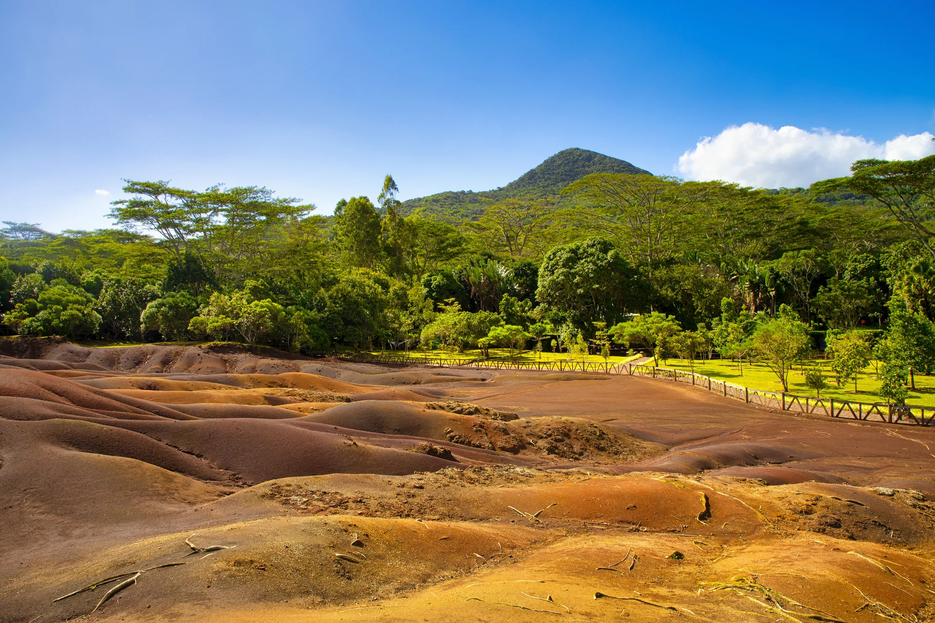 View Sand Dunes Seven Colored Earth Surrounded With Trees Mauritius. Space wallpaper. 6720×4480px. Free download for perso…