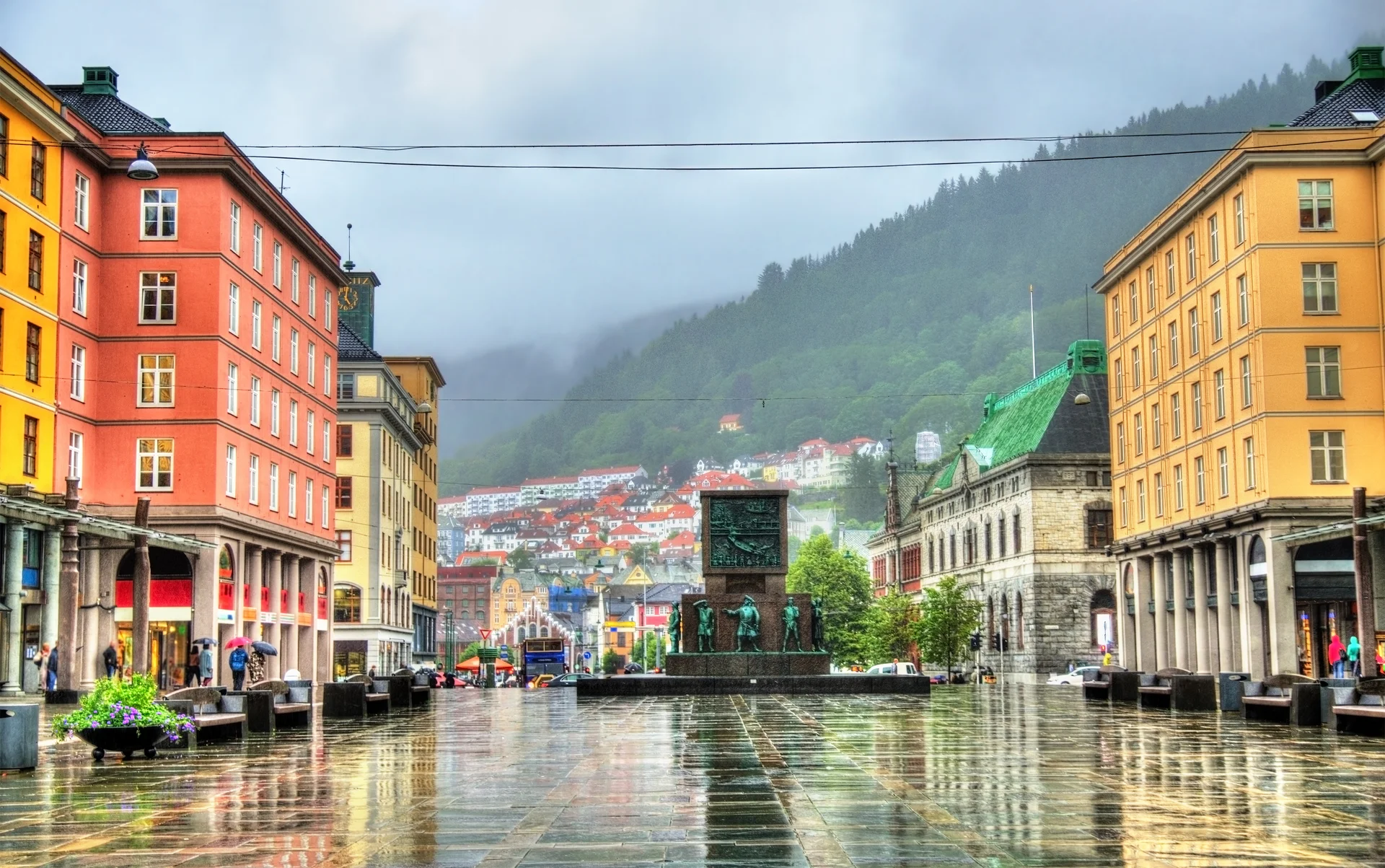 View Torgallmenningen Main Square Bergen Norway. Aerial wallpaper. 3995×2504px. Free download for personal use.