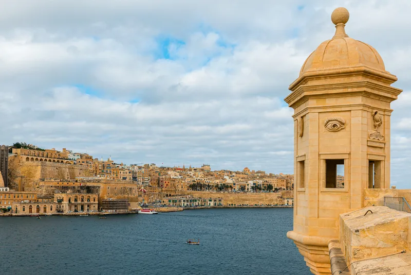 View Valletta Old Town With Watch Tower Gardjola Gardens Senglea From Sea Malta Europe