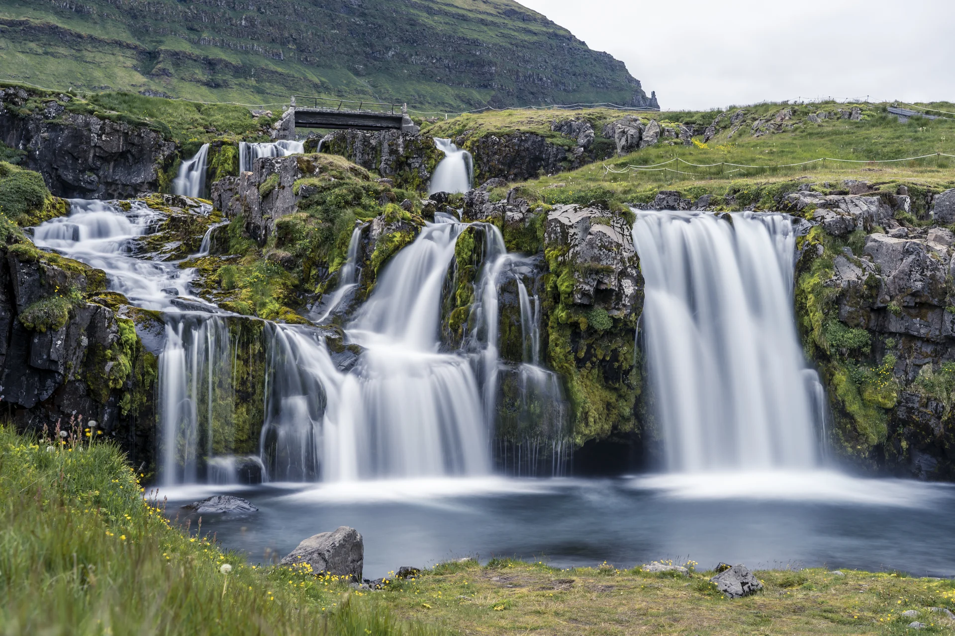 Waterfall Kirkjufell Mountain Daytime Iceland. Nature wallpaper. 6000×4000px. Free download for personal use.