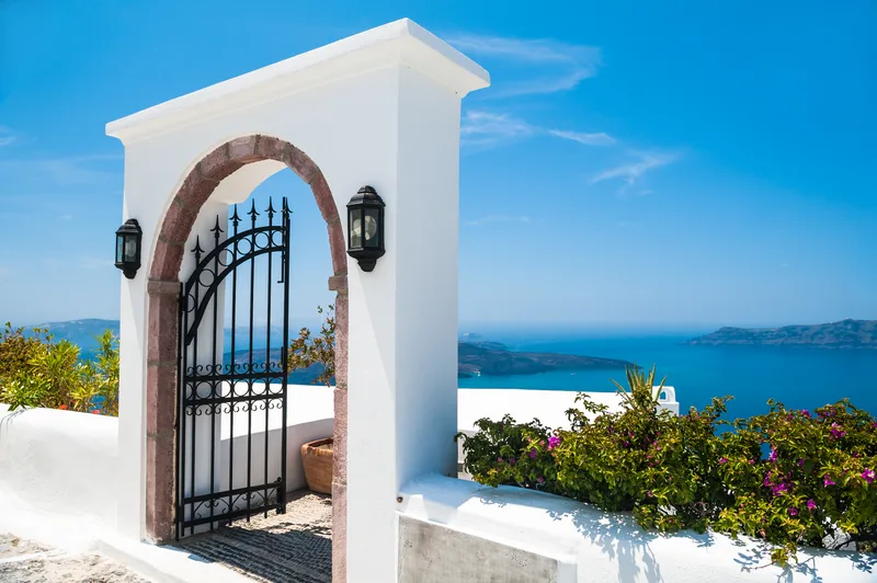 White Architecture Santorini Island Greece Beautiful View Sea