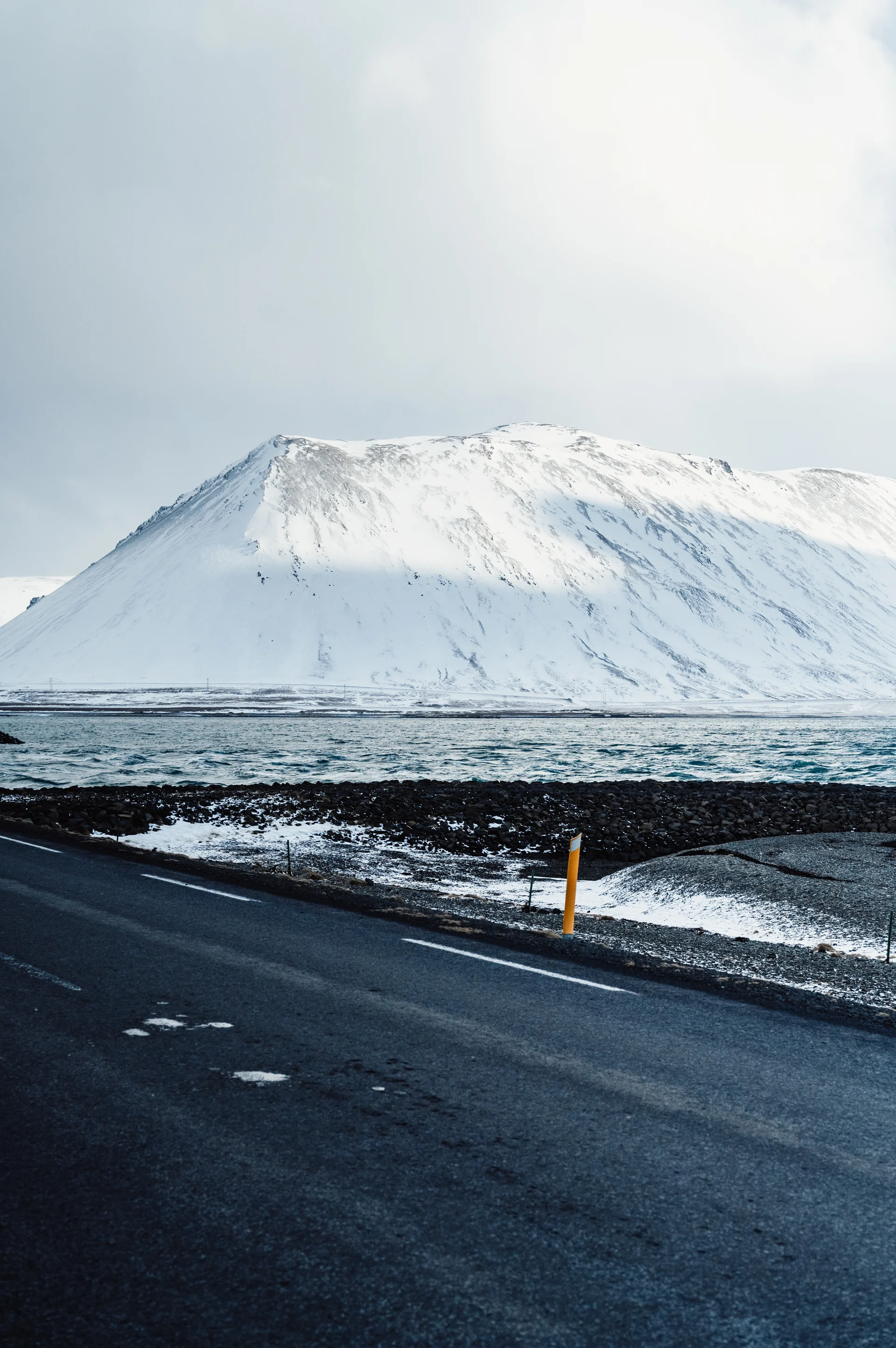 Winter Iceland Landscape Traveling Along Golden Ring Iceland By Car Winter When Ground Mountains Are Covered By Snow. Natu…