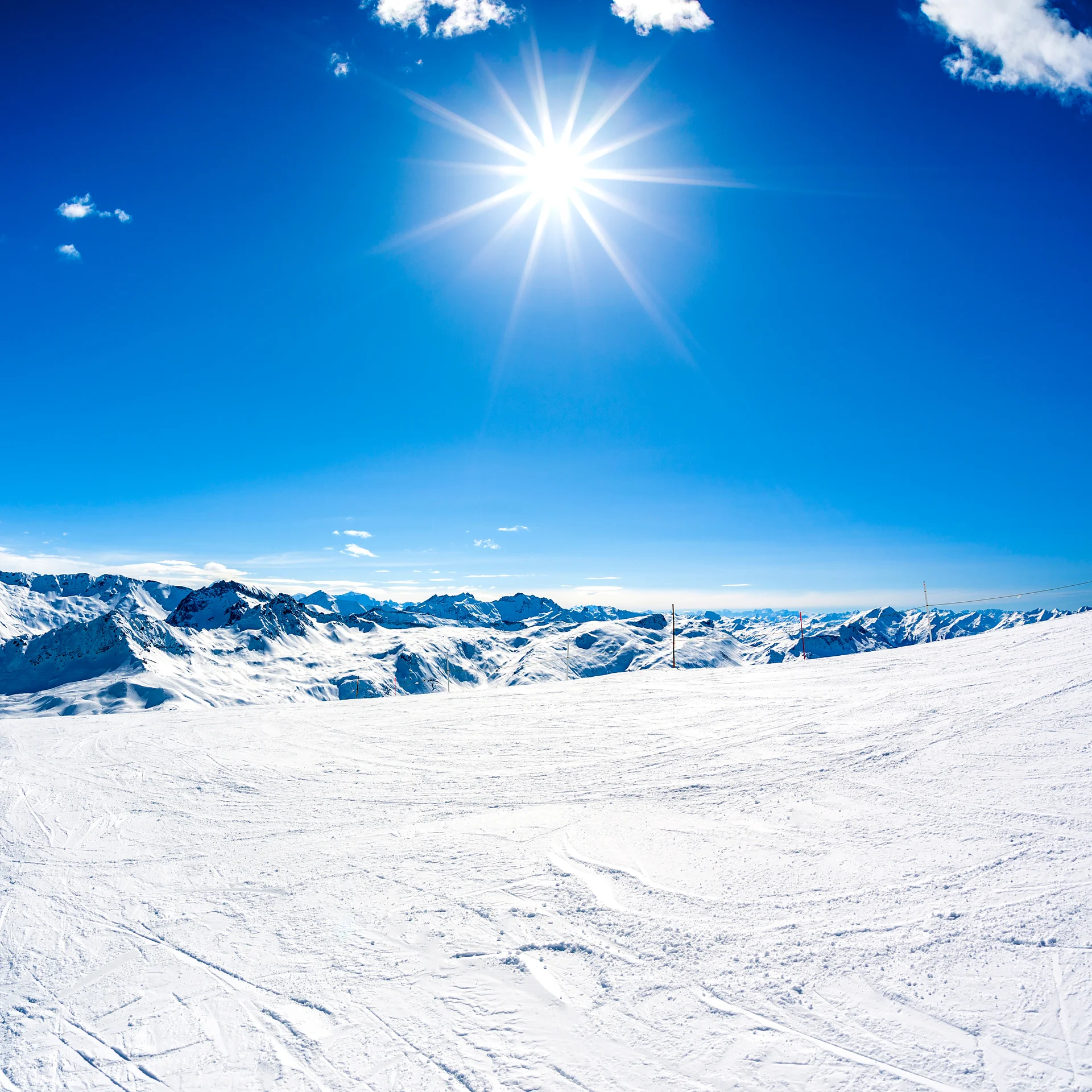 Winter Mountain Landscape With Sun. Nature wallpaper. 3744×3744px. Free download for personal use.