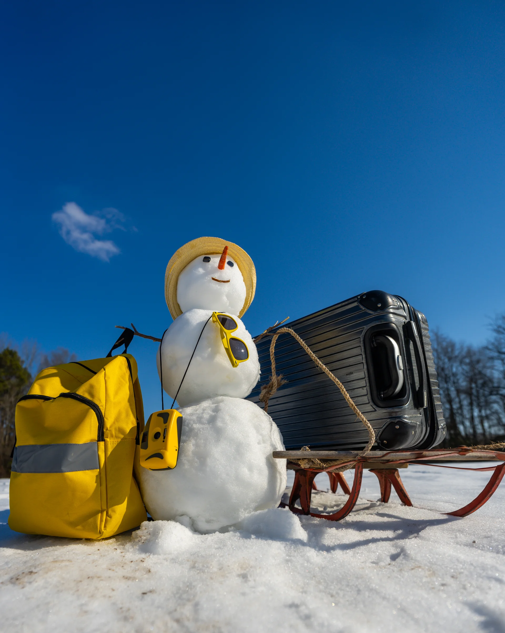 Winter Vacation Snowman With Suitcase Ready Winter Vacation Snowman Traveler Holding Travel Bag Funny Snowman Winter Holid…