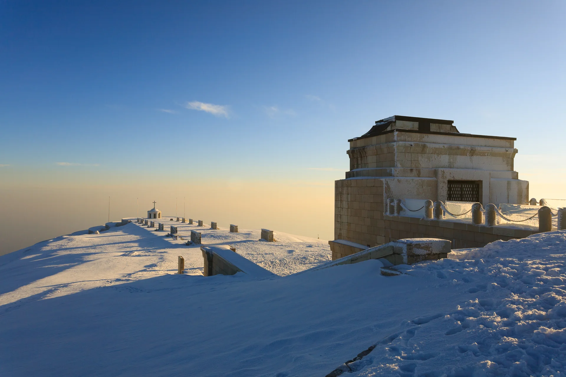 Winter View From Monte Grappa First World War Memorial Italy. Aerial wallpaper. 4287×2858px. Free download for personal use.
