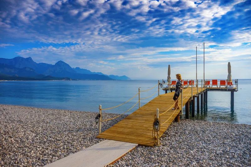 Woman Beach City Kemer Looks Mountains