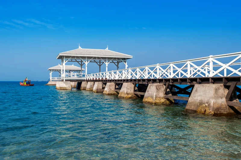 Wood Waterfront Pavilion Koh Si Chang Island Thailand Asdang Bridge