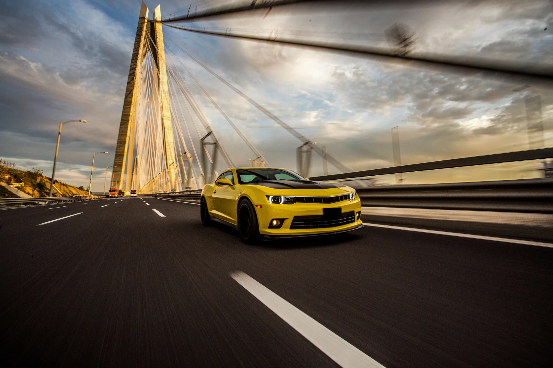 Yellow Sport Car With Black Autotuning Bridge. Cities wallpaper. 5472×3648px. Free download for personal use.