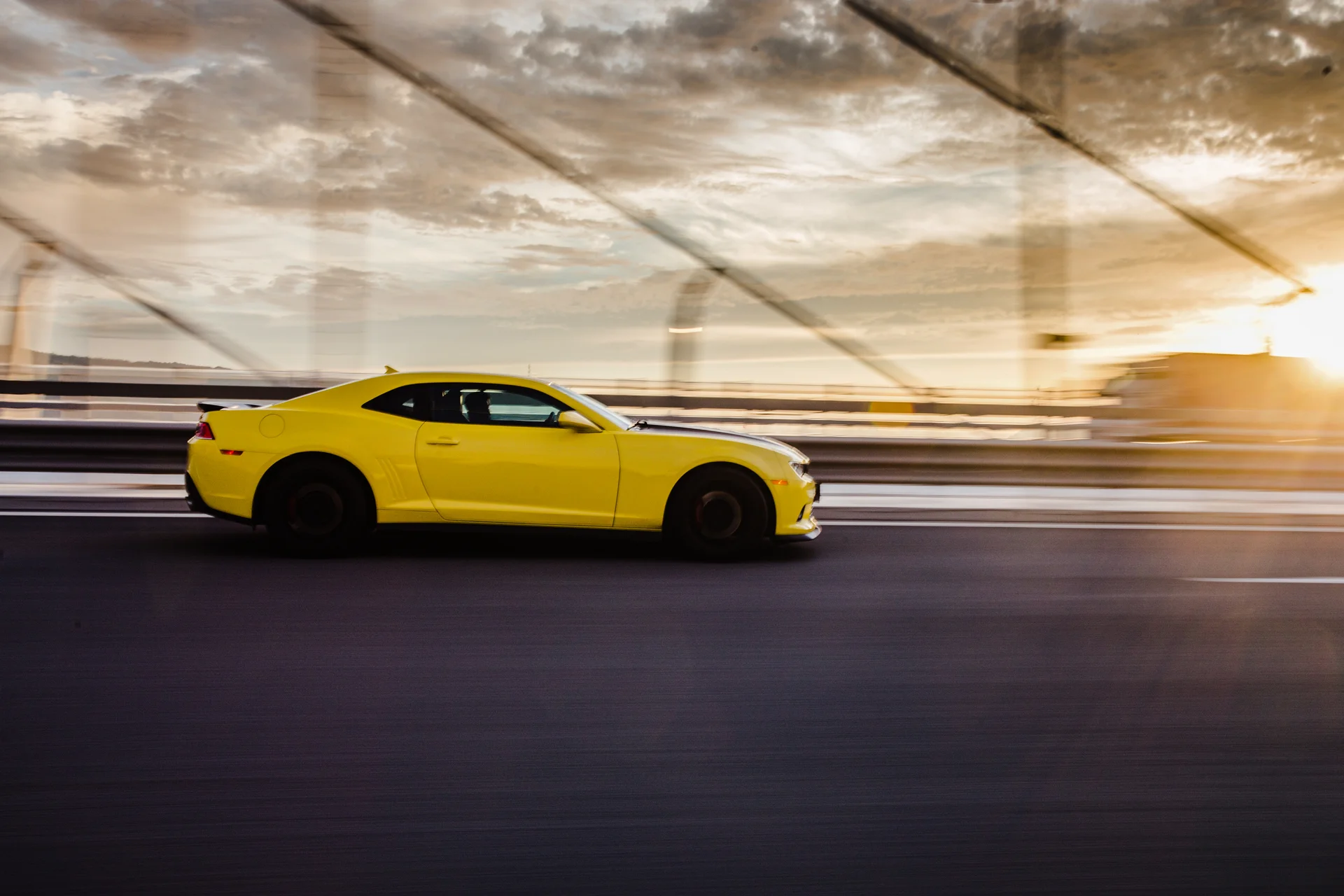 Yellow Sport Coupe Road Sunset. Nature wallpaper. 5472×3648px. Free download for personal use.