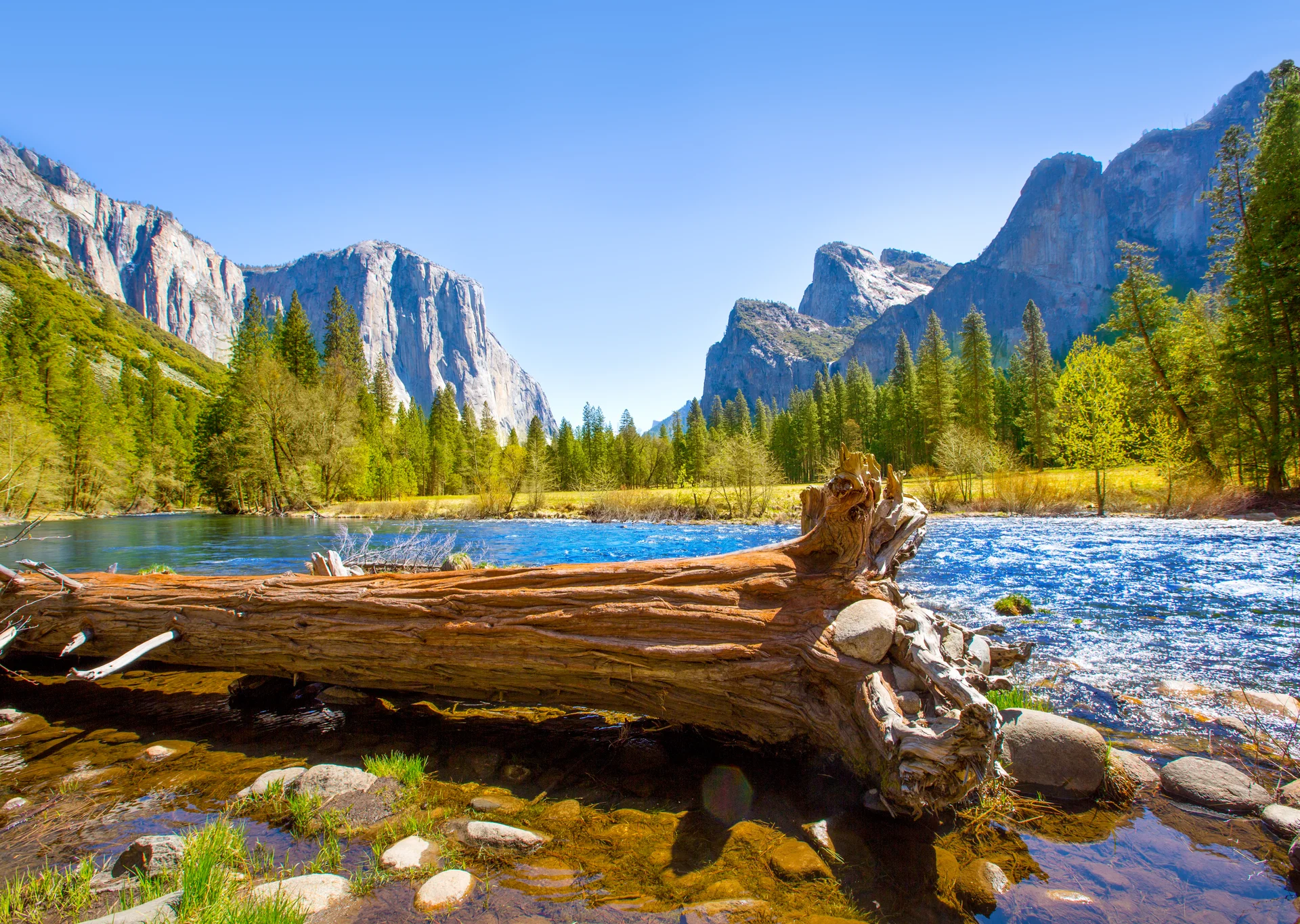 Yosemite Merced River El Capitan Half Dome. Nature wallpaper. 5760×4096px. Free download for personal use.