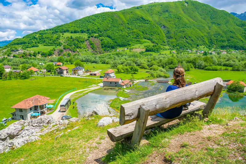 Young Girl Dreams Wooden Bench Near Sources Ali Pasha
