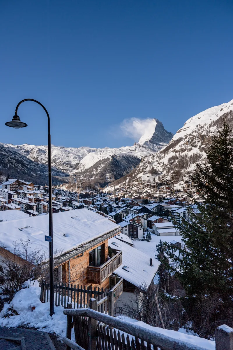Zermatt Village With Matterhorn Mountain Morning Zermatt Switzerland